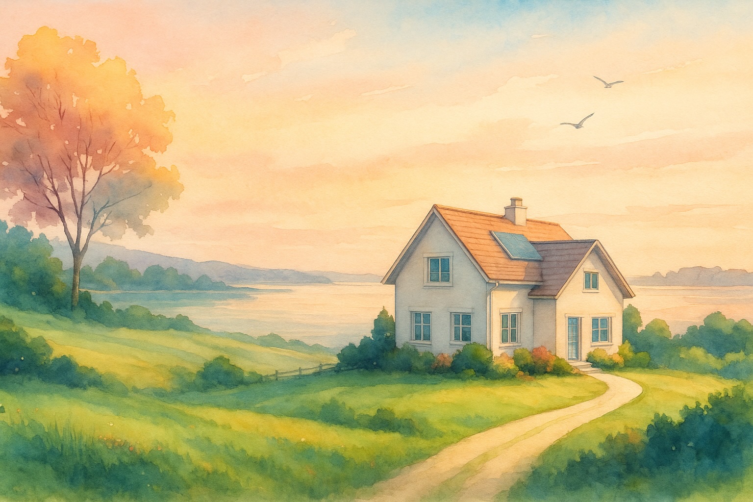 Illustration aquarelle subtile d'une propriété